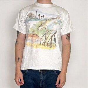 1990 Vintage Fish Bass Fishing Single Stitch Dad Oversized T-Shirt L
